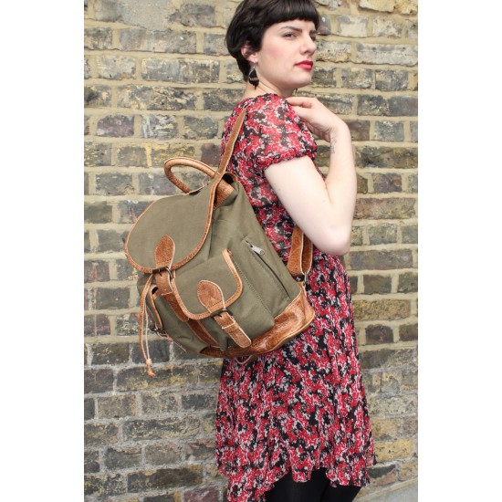 Canvas & Leather Olive and Tan Rucksack