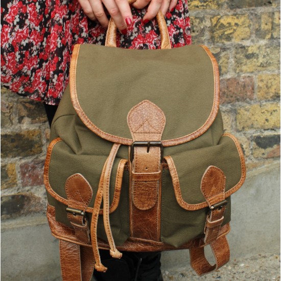 Canvas & Leather Olive and Tan Rucksack