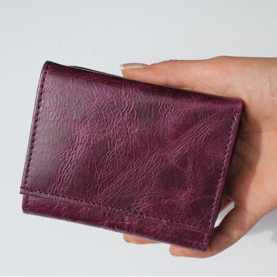 Trifold Small Leather Wallet Purple