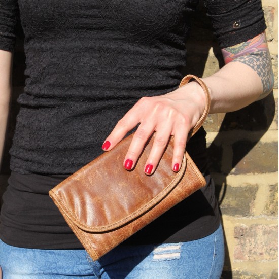 Theatre Convertible Clutch Bag Tan Leather