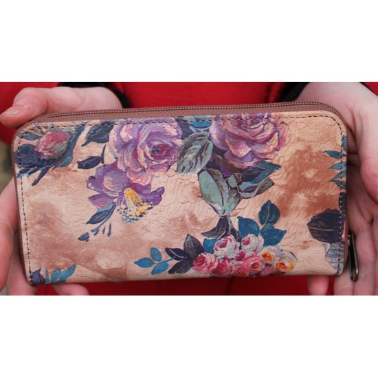 Zip Surround Large Wallet Floral 14 Leather