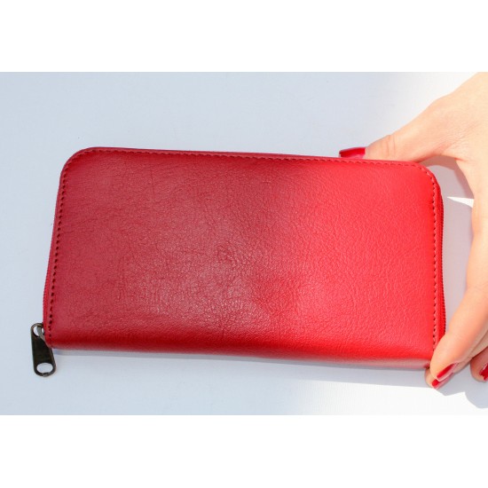 Zip Surround Wallet Red And Floral Leather
