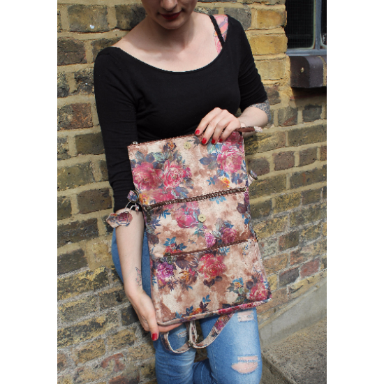 Amelie 2 in 1 Convertible Backpack Summer Garden Floral Leather Bag | Distressed Artisan Leather Bag