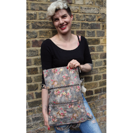 Amelie Backpack Convertible Floralprint no 21 Leather