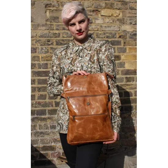 Multiway backpack tan leather cross body zipped bag