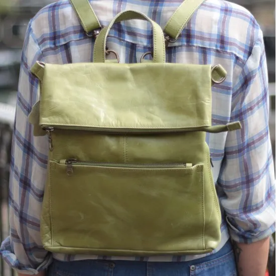 Multiway backpack tan leather cross body zipped bag