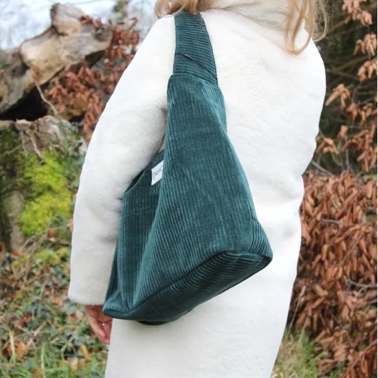 Beach tote dark teal corduroy