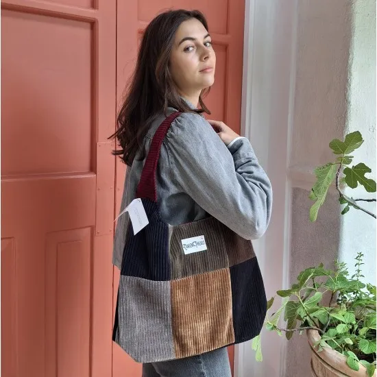 Corduroy Hobo Patchwork Shoulder Bag