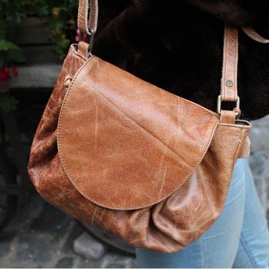 Chantal Drawstring Leather Bag Tan 