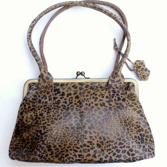 Doris Shoulder Bag Clipframe Dark Leopard Print Leather