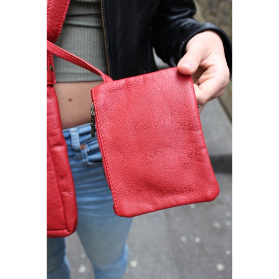Messenger Small Red Twister Lock Bag Leather