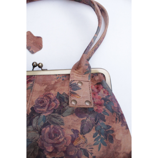 Doris Shoulder Bag Clipframe Floral Print Leather