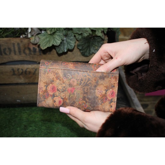 Floral Print Leather Wallet 