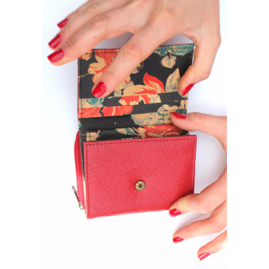 Trifold Red And Spanish Floral Leather Wallet