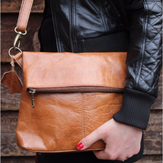 Mini Amelie Flapover Bag in Vintage Tan Leather