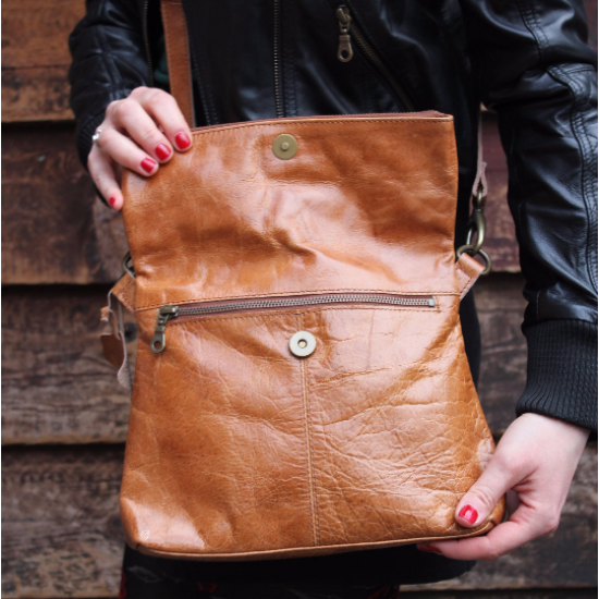 Mini Amelie Flapover Bag in Vintage Tan Leather