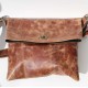 Roman Flap over Fold over Bag Tan Scrunchy Leather