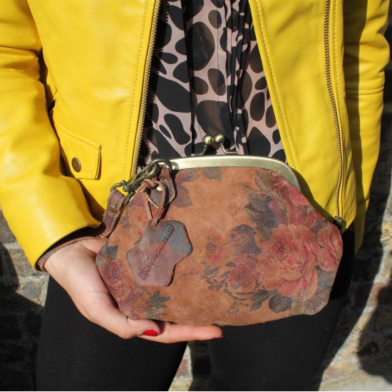 Evanna Clip And Clutch Dark Floral Leather Small