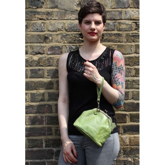 Evanna Clip Bag With Floor Apple Green Leather