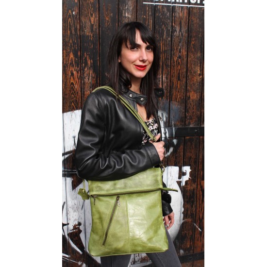 Amelie Fold-over Light Green Leather Bag | Leather Bags