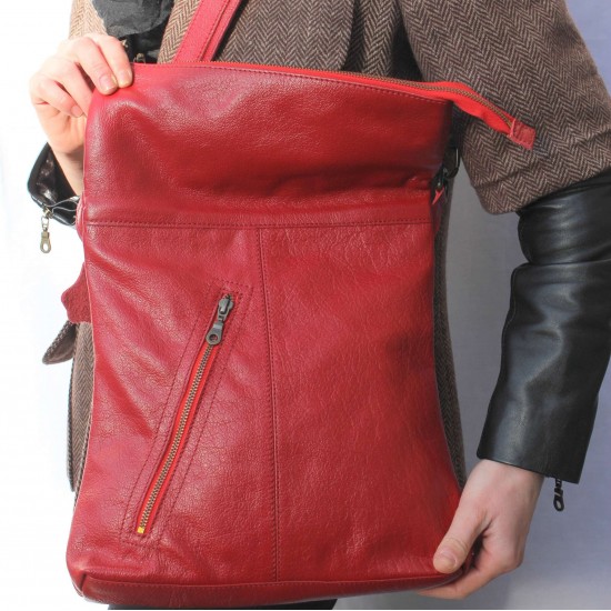 Amelie Red Leather Messenger Bag