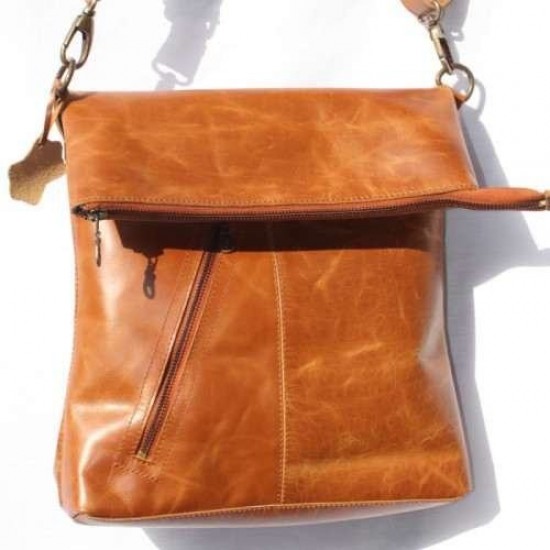 Amelie Crossbody Messenger Bag Tan Leather