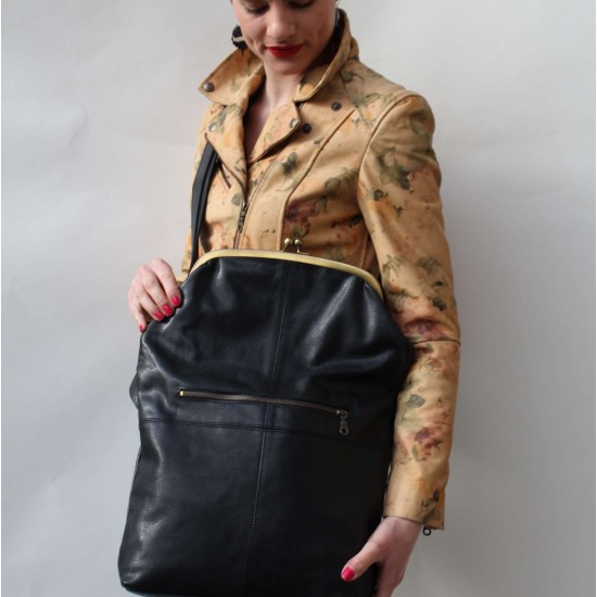 Dublin Large Clip Bag Black Leather
