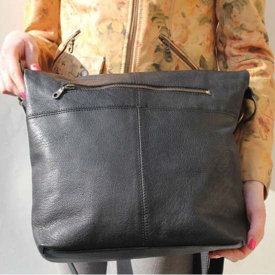 Dublin Large Clip Bag Black Leather