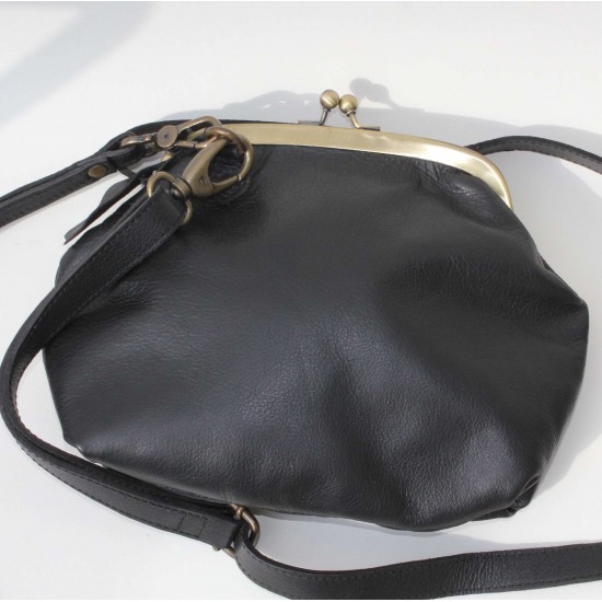 Evanna Large Top Clasp Bag Black Leather