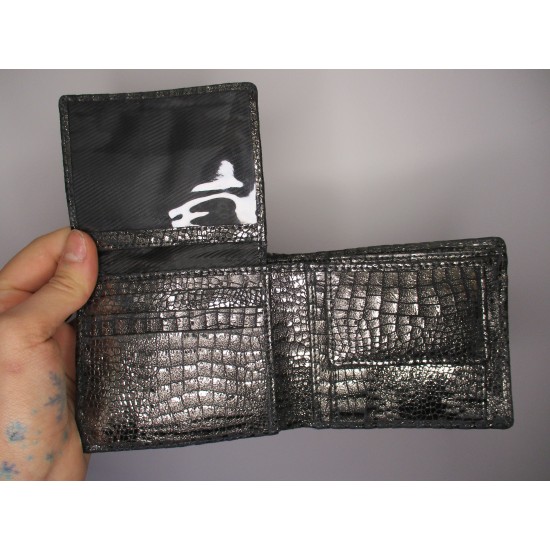 Metallic Silver Crocodile Print Leather Wallet | Leather Bags