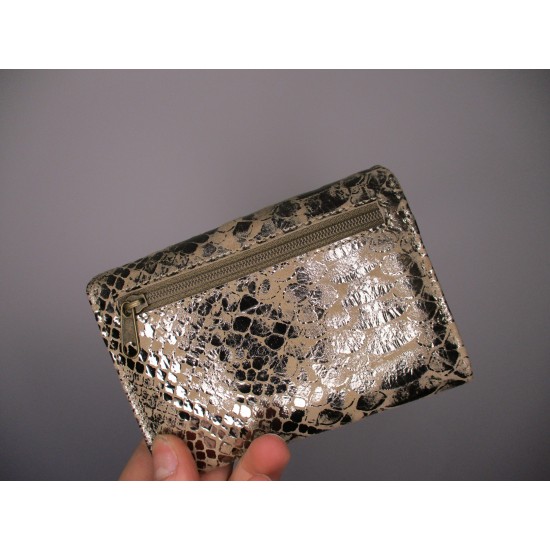 Small Evanna Clip Wallet Tan Silver Snakeprint Leather
