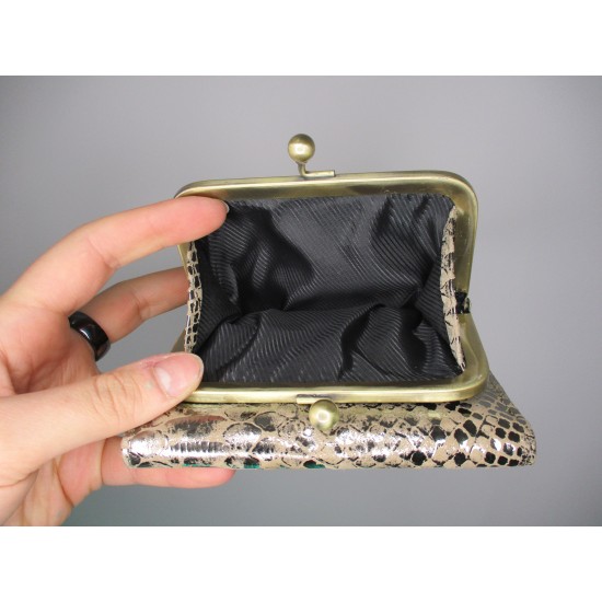 Small Evanna Clip Wallet Tan Silver Snakeprint Leather