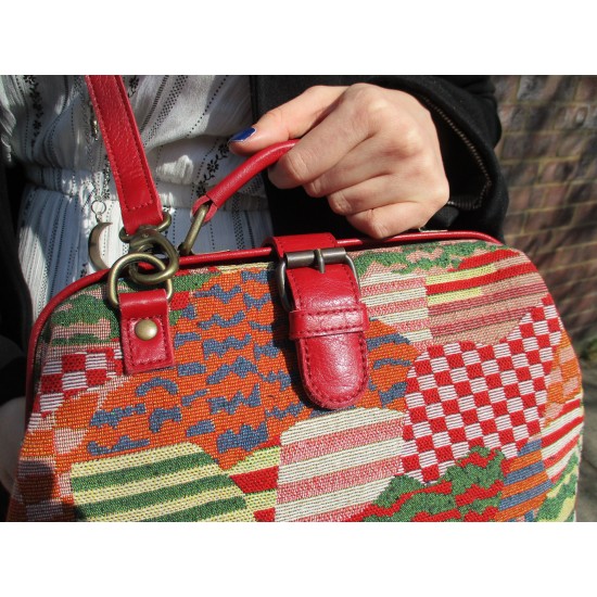 Doctor Bag Tapestry and Leather Red Multicolour