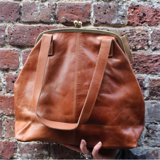 Maya Large Top Clip Tan Leather Handbag 