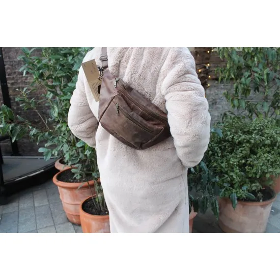 Bum bag fanny pack large brown leather zipped