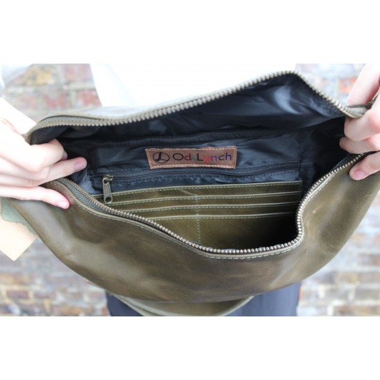 Large leather Bum Bag Olive Green with internal detail