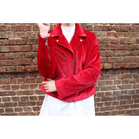 Red Velvet Biker Jacket 