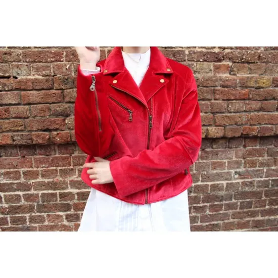 velvet fur riders jacket red 短丈 00s Y2K velvet fur riders jacket red 短丈 00s Y2K