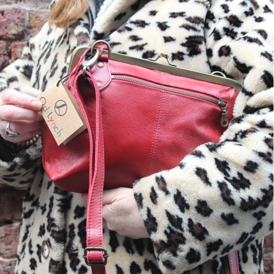 Layla Top Clip Red Leather Handbag Purse