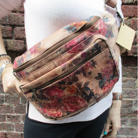 Giant Bum Bag Fanny Pack Floral Printed Leather