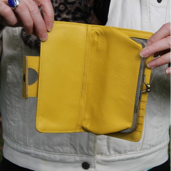 Evanna large yellow clip frame wallet
