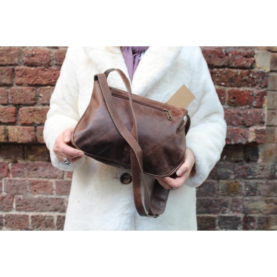 Chantal Drawstring Leather Cross body Handbag Brown
