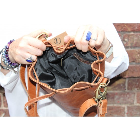 Bucket Drawstring Tan Leather Bag