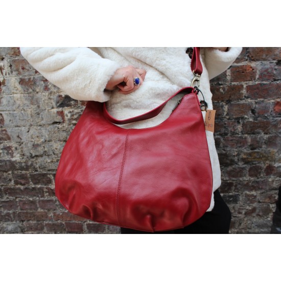 Geneva Red Hobo Leather Bag