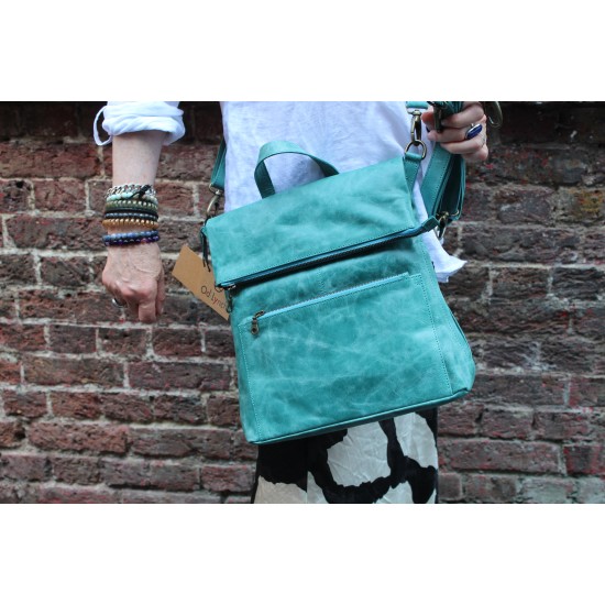 Amelie 2 in 1 Convertible Backpack Teal Leather Bag | Distressed Artisan Leather Bag