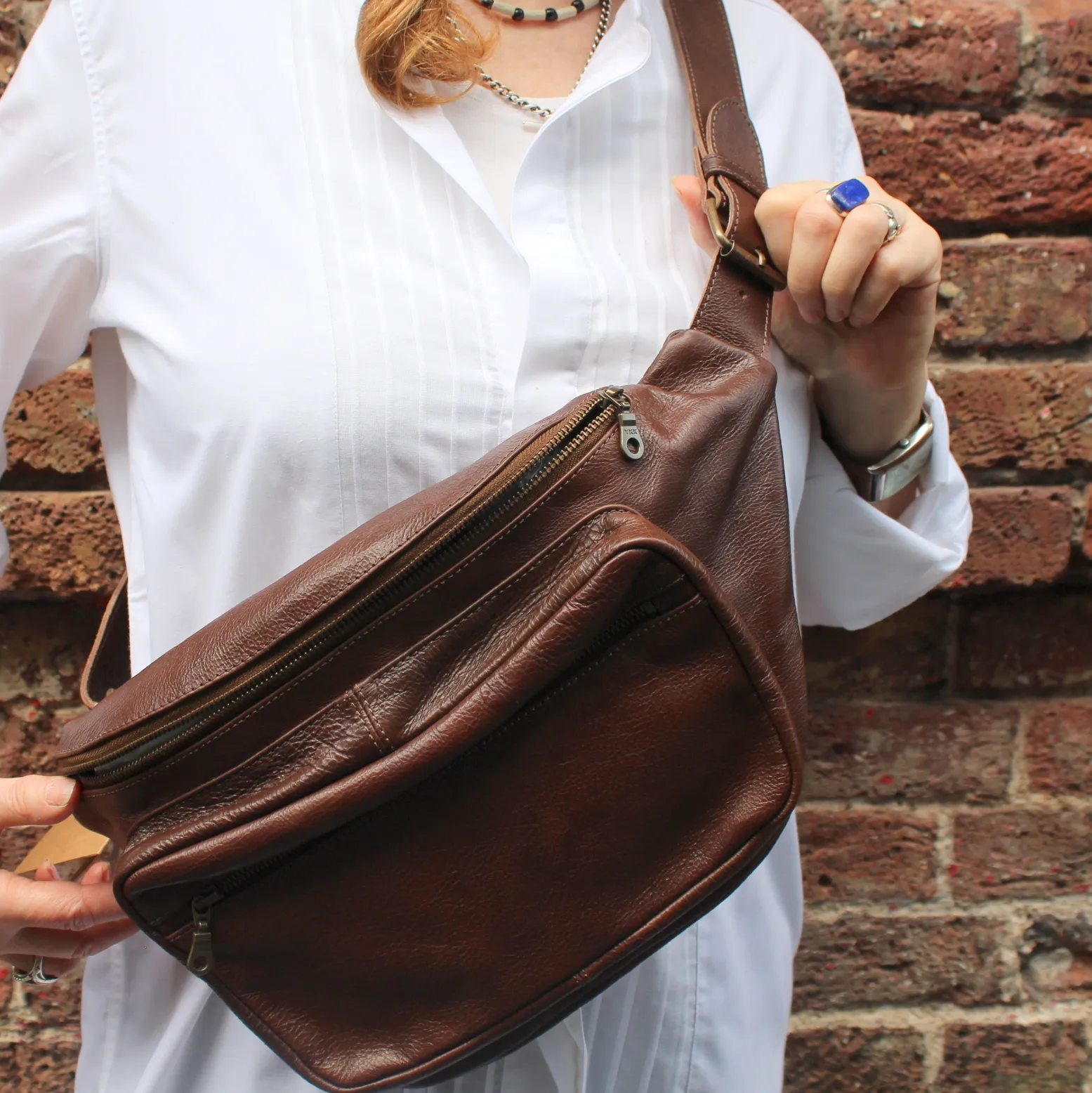 Oversized Bum Bag Dark Brown Leather