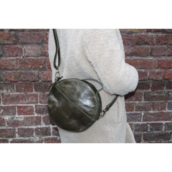 Rupert Round Bag Olive Green Leather