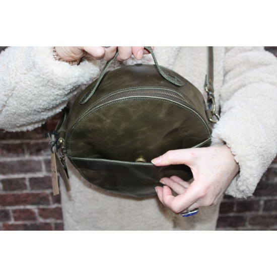 Rupert Round Bag Olive Green Leather