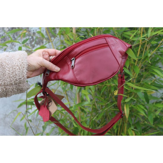 Patch bum bag red leather