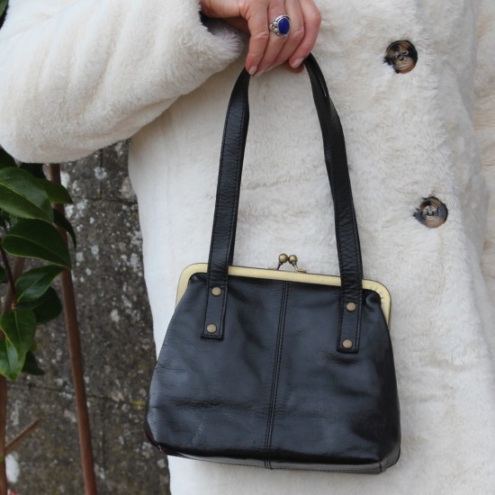 Kate Clip Clasp Bag Black Leather